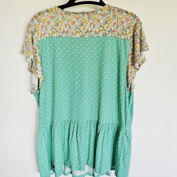 Matilda Jane Dream Chasers Free To Be Top Floral Green Polka Dot Womens L Button - Picture 7 of 9